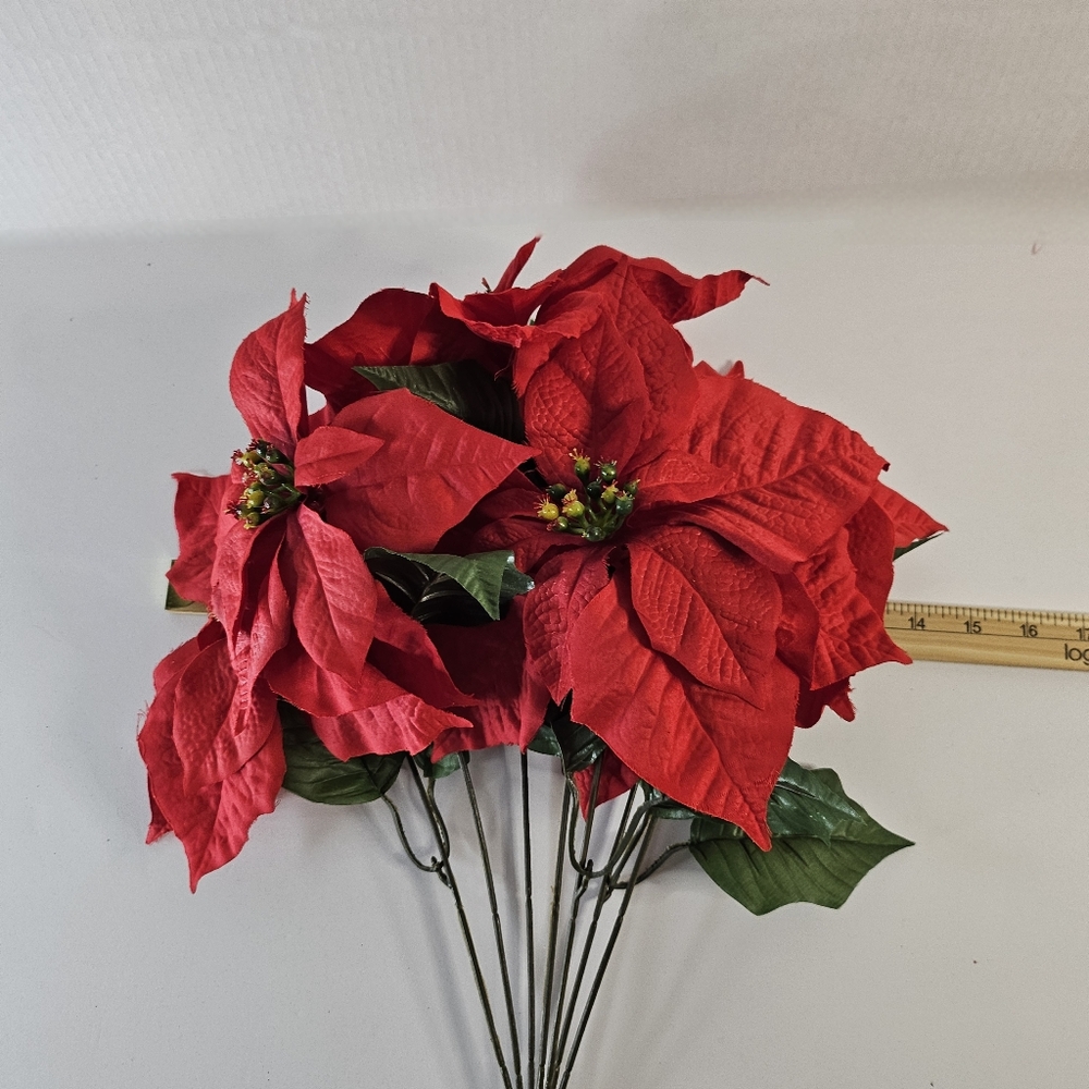 Ashland Red Poinsettia Deluxe Bush Christmas Decoration Long Stem Home Decor - Picture 5 of 7